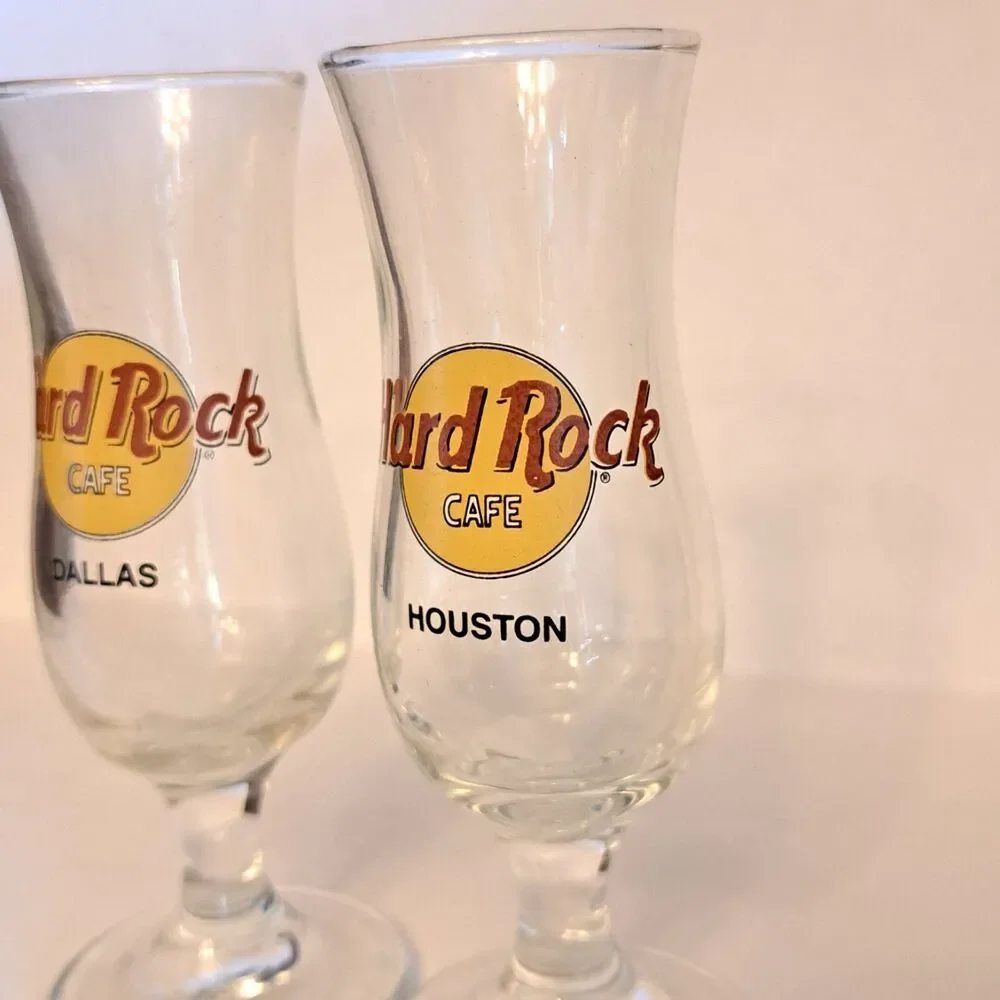 Vintage Hard Rock Cafe Set Of 2 Texas Dallas Houston Hurricane Shot Glasses